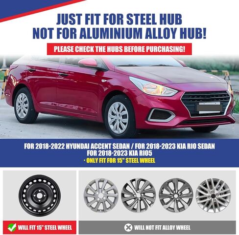 CPW 15 بوصة 4 قطع Hubcaps متوافقة مع Hyundai Accent Sedan 2018-2022، 2018-2023 Kia Rio Sedan/Rio5، و2014-2025 Mitsubishi Mirage، تركيب بمسمار، مادة PP 1 مجموعة من 4 (فضية طلاء) in Saudi Arabia