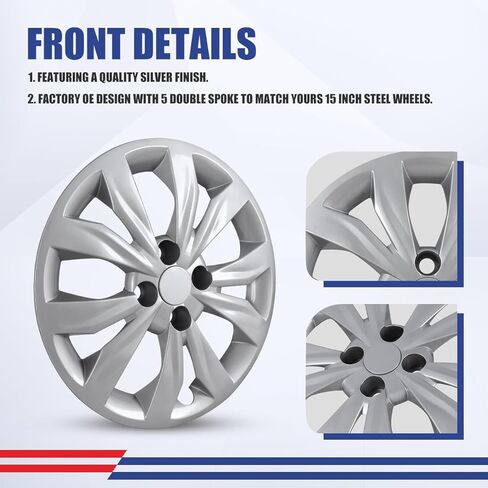 CPW 15 بوصة 4 قطع Hubcaps متوافقة مع Hyundai Accent Sedan 2018-2022، 2018-2023 Kia Rio Sedan/Rio5، و2014-2025 Mitsubishi Mirage، تركيب بمسمار، مادة PP 1 مجموعة من 4 (فضية طلاء) in Saudi Arabia