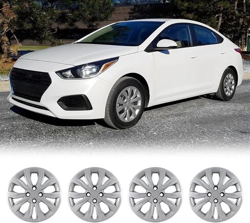 CPW 15 بوصة 4 قطع Hubcaps متوافقة مع Hyundai Accent Sedan 2018-2022، 2018-2023 Kia Rio Sedan/Rio5، و2014-2025 Mitsubishi Mirage، تركيب بمسمار، مادة PP 1 مجموعة من 4 (فضية طلاء) in Saudi Arabia