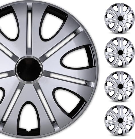 WOLFSTORM 15" Wheel Rim Covers Universal Hubcaps, Hubs Snap on Car Truck SUV ABS Plastic Exterior Accessorios - Set of 4 (Silver) in Kuwait