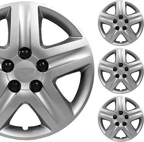 غطاء عجلة سيارة معدني فضي عالمي مقاس 17 بوصة/مجموعة Hubcap | أداة بديلة | مجموعة من 4 | مناسب عالمي لحواف المخزون الأساسية مقاس 17 بوصة in Kuwait