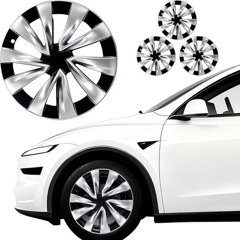 4Pcs Wheel Protection Covers for 2025-2026 Tesla Juniper Model Y Snap-On Rim Guard Hubcaps with Full Coverage Design, Enhanced Aerodynamics Scratch Resistance (Black Silver, 19 inch 2025-2026 Model Y) in Saudi Arabia
