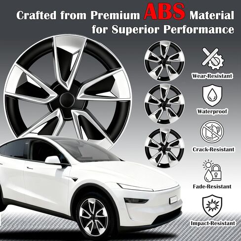 4Pcs Wheel Protection Covers for 2025-2026 Tesla Juniper Model Y Snap-On Rim Guard Hubcaps with Full Coverage Design, Enhanced Aerodynamics Scratch Resistance (Black Silver, 19 inch 2025-2026 Model Y) in Saudi Arabia