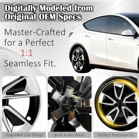 4Pcs Wheel Protection Covers for 2025-2026 Tesla Juniper Model Y Snap-On Rim Guard Hubcaps with Full Coverage Design, Enhanced Aerodynamics Scratch Resistance (Black Silver, 19 inch 2025-2026 Model Y) in Saudi Arabia