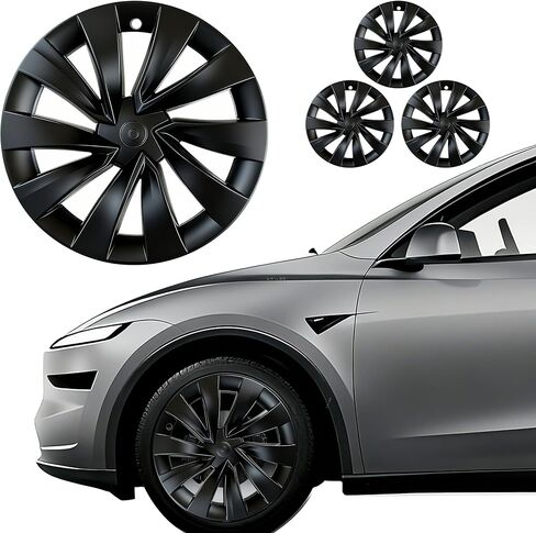 4Pcs Wheel Protection Covers for 2025-2026 Tesla Juniper Model Y Snap-On Rim Guard Hubcaps with Full Coverage Design, Enhanced Aerodynamics Scratch Resistance (Black Silver, 19 inch 2025-2026 Model Y) in Saudi Arabia