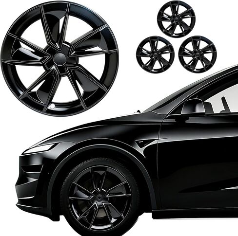 4Pcs Wheel Protection Covers for 2025-2026 Tesla Juniper Model Y Snap-On Rim Guard Hubcaps with Full Coverage Design, Enhanced Aerodynamics Scratch Resistance (Black Silver, 19 inch 2025-2026 Model Y) in Saudi Arabia