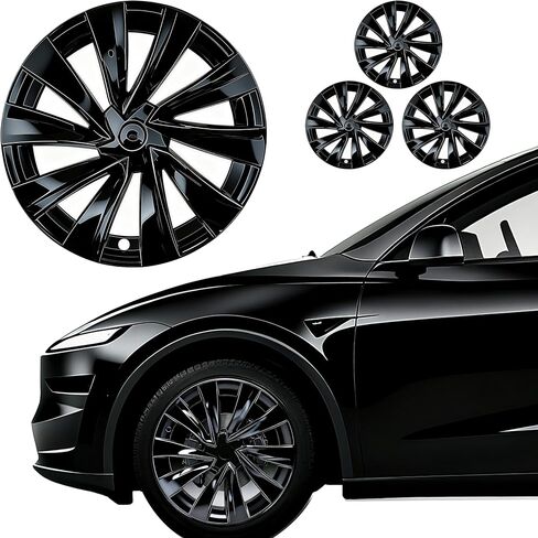4Pcs Wheel Protection Covers for 2025-2026 Tesla Juniper Model Y Snap-On Rim Guard Hubcaps with Full Coverage Design, Enhanced Aerodynamics Scratch Resistance (Black Silver, 19 inch 2025-2026 Model Y) in Saudi Arabia