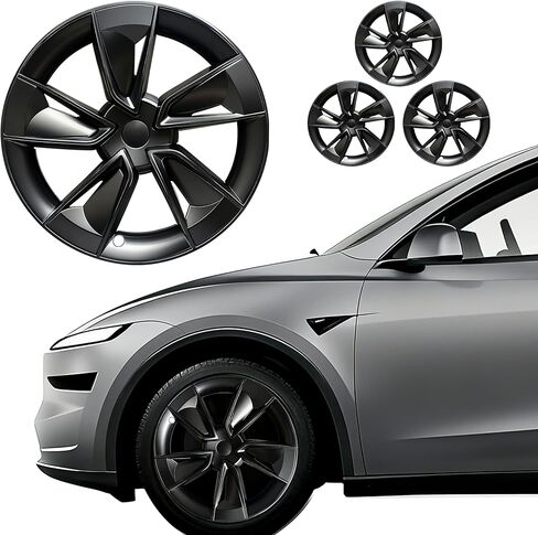 4Pcs Wheel Protection Covers for 2025-2026 Tesla Juniper Model Y Snap-On Rim Guard Hubcaps with Full Coverage Design, Enhanced Aerodynamics Scratch Resistance (Black Silver, 19 inch 2025-2026 Model Y) in Saudi Arabia