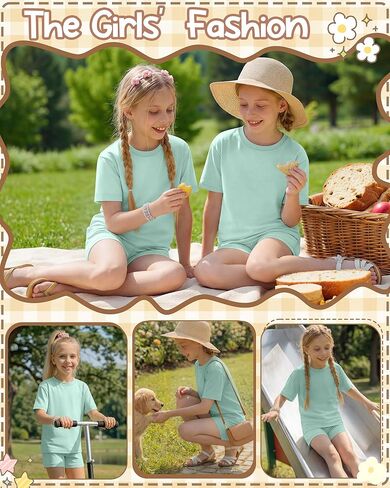 Girls 2 Piece Sets 5-14Y Short Sleeve T-Shirt Tight Shorts Loose Crew Neck Top Elastic Waist Pants Summer Outfits in Saudi Arabia