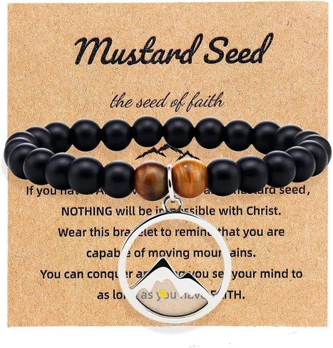 Christian Mustard Seed Natural Stone Beads Bracelet Religious Faith Mustard Seed Stretchy Stone Bracelet with Message Card Inspirational Gift in Saudi Arabia