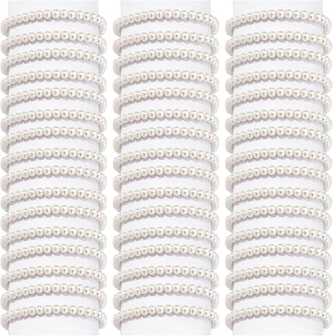 50Pcs Pearl Bracelets for Women,6mm Faux Pearl Bracelets Set,Stretch Pearl Bracelet Bridal Stackable Fake Pearls Bead Bracelets for Bridesmaid Party Gifts Wedding in Kuwait