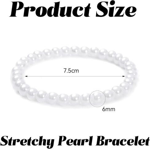 50Pcs Pearl Bracelets for Women,6mm Faux Pearl Bracelets Set,Stretch Pearl Bracelet Bridal Stackable Fake Pearls Bead Bracelets for Bridesmaid Party Gifts Wedding in Kuwait