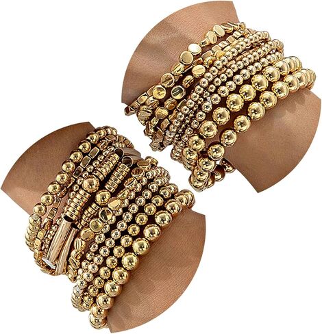 مجموعة أساور مطرزة بالذهب من CHICUTIE للنساء، مطلية بالذهب عيار 14 قيراط أنيقة متعددة الطبقات تمتد على شكل كرة مستديرة من الخرز، مجموعة من المجوهرات العصرية البوهيمية الساحرة in Kuwait