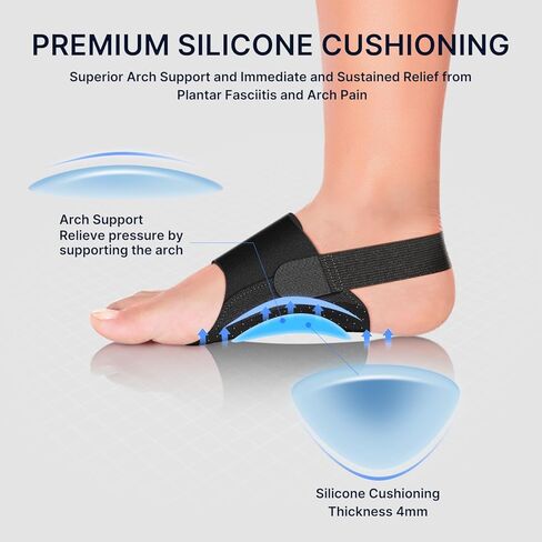 دعامة دعم قوس القدم من فيت جينو لعلاج التهاب اللفافة الأخمصية وتخفيف آلام الكعب والقدم - غلاف ضغط قابل للتعديل مع وسادة جل للأقدام المسطحة والأقواس الساقطة، دعم مانع للانزلاق للرجال والنساء in Kuwait