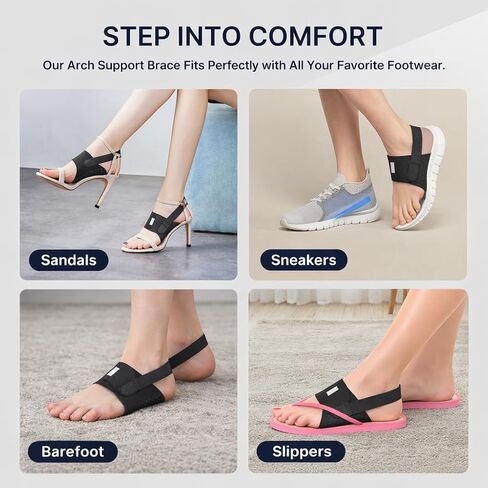 دعامة دعم قوس القدم من فيت جينو لعلاج التهاب اللفافة الأخمصية وتخفيف آلام الكعب والقدم - غلاف ضغط قابل للتعديل مع وسادة جل للأقدام المسطحة والأقواس الساقطة، دعم مانع للانزلاق للرجال والنساء in Kuwait