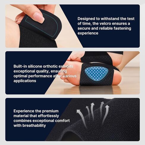 دعامة دعم قوس القدم من فيت جينو لعلاج التهاب اللفافة الأخمصية وتخفيف آلام الكعب والقدم - غلاف ضغط قابل للتعديل مع وسادة جل للأقدام المسطحة والأقواس الساقطة، دعم مانع للانزلاق للرجال والنساء in Kuwait