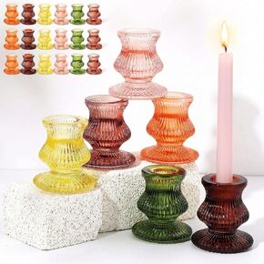 24 قطعة من حاملات الشموع الزجاجية السائبة 2.36 بوصة ارتفاع حاملات الشموع المستدقة السميكة مجموعة الشمعدانات الملونة العتيقة لطاولة محورية وحفلات الزفاف وأعياد الميلاد وديكور طاولة العشاء والمهرجانات in Kuwait