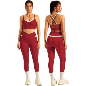 أطقم تمارين نسائية مكونة من قطعتين حمالة صدر رياضية برقبة على شكل حرف V وبنطلون ضيق عالي الخصر وملابس رياضية لليوجا والجيم in Kuwait