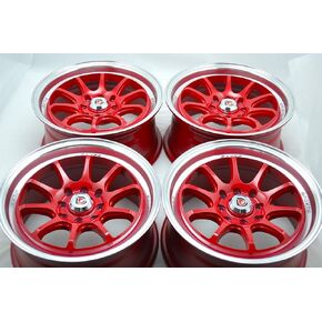 15" Wheels Rims ddr roar Red with Polished Lip Finish 15x7 4x100 4x114.3 30mm Offset 4 Lugs Bolt Pattern 4x100/114.3 (Set of 4) in Saudi Arabia