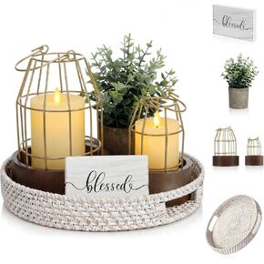 Mumufy Modern Rustic Farmhouse Candle Lantern Set of 5, Decorative Lanterns for Living Room Dining Table Centerpieces Fireplace Mantle Home Modern Kitchen Coffee Counter Decor(Small,Black, Brown) in Saudi Arabia