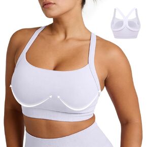 حمالات صدر رياضية FITTIN Strappy للنساء: حمالة صدر مبطنة على شكل حرف Y بدون حفر لليوجا يوميًا - تغطية كاملة للصدر الكبير in Kuwait