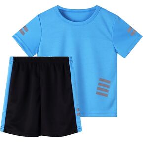 أطفال بنين ملابس قصيرة الأكمام Crewneck تي شيرت وسروال سريع جاف ملابس رياضية غير رسمية 2 قطعة طفل الزي حجم 4-12T in Kuwait