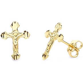 14k REAL Yellow Gold Crucifix Stud Earrings (8 x 11 mm) in Kuwait