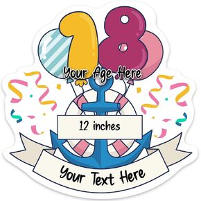 Custom Birthday Cruise Car Magnet- 12", Personalized Name, Number-Shaped Balloon Design, Message, Nautical Anchor Party Decoration, Full Color, Weatherproof, Cabin Door Magnet, Made in USA in Kuwait