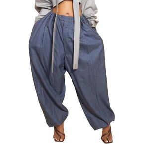 LKOUS Women's Hippie Harem Pants Casual Baggy Flowy Elastic Waist Parachute Pants with Pockets in Kuwait