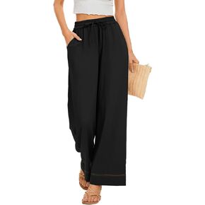 Casual Women's Wide Leg Summer Pants High Elastic Drawstring Waisted Cropped Loose Trousers in Kuwait