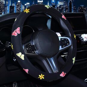 Embroidery Car Steering Wheel Cover for Women Girls,Anti-Slip Cute Steering Wheel Protector Car Accessories(Cherry) in Saudi Arabia