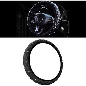 Bling Car Steering Wheel Covers, Leather Anti Slip Elastic Vehicle Steering Wheel Protector with Crystal Rhinestones, Auto Interior Decor Accessories for Women Girls, Universal Fit (Black) in Kuwait
