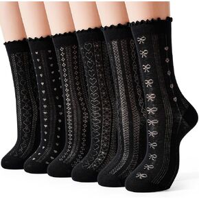 Jeasona 6 Pairs Women's Mesh Lace Ruffle Socks Cotton Casual Crew Ultra Thin Frilly Ankle Socks in Kuwait