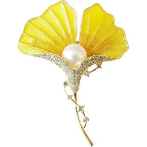 Gold Ginkgo Leaf Brooches for Women Yellow Flower Lapel Pin Blazer Dress Jacket Suit Clothing Jewelry Vintage Inspired Birthday Festival Gift in Kuwait