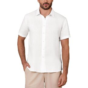 Kallspin Men's 100% Linen Button Down Shirts Casual Short Sleeve Tops Collared Summer Beach Shirts in Kuwait