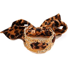 Leopard Bangle Bracelets for women Chunky Wide Gold Leopard Print Bracelet Scarf Big Cuff Silk Scarf Bangle Bracelets Charm Trendy Jewelry in Kuwait