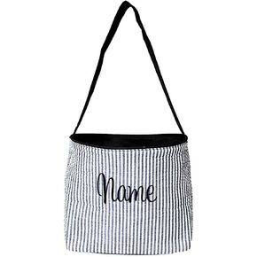 SONA G DESIGNS إضفاء الطابع الشخصي على حقيبة حمل من القماش القطني المقلم لعيد الفصح - جمع البيض in Kuwait