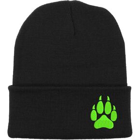 Embroidered Wolf Paw Thick and Warm Skull Cap Cuffed Beanie Men Women Kids in Kuwait