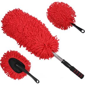 IPELY 3 عبوات كبيرة من غبار السيارة من الألياف الدقيقة باللون الأحمر، الجزء الخارجي خالٍ من الخدوش مع منفضة غبار داخلية قابلة للتمديد، متعددة الأغراض لتنظيف الغبار in Kuwait