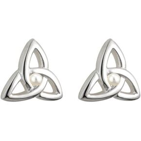 Trinity Knot Stud Earrings Silver Plated with Pearl Made in Ireland by Solvar in Kuwait