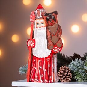 Collectible Santa Claus Figurine 8-Inch – Hand-Carved Wood, Classic Christmas Mantel Display, Hand-Painted Accents in Kuwait