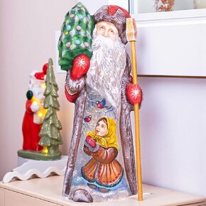 Hand‑Carved Wooden Santa Figurine 10.5 in - Handmade Solid Wood Christmas Decor, Collectible Mantel & Shelf Accent - Artist Signed in Kuwait