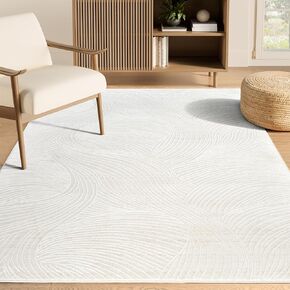 Abani Cream Area Rug – 8' x 10' – Vera Collection – Wave Texture Pattern – Non-Shedding, Easy to Clean – Durable for Living Room, Bedroom, or Office, Pet & Child Friendly in Saudi Arabia