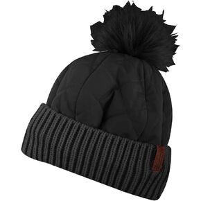 Collie Cuff Beanie Hat with Pom - Puffa Style, Sherpa Lining, Knit Cuff, Wind Resistant, for Women in Kuwait