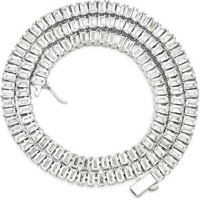 قلادات تنس BREN Baguette للنساء والرجال - سلسلة تنس مكعبة الزركونيوم مطلية بالذهب الأبيض/الأصفر، هدايا مجوهرات أنيقة للعطلات وحفلات الزفاف وحفلات التخرج وعيد الحب in Kuwait