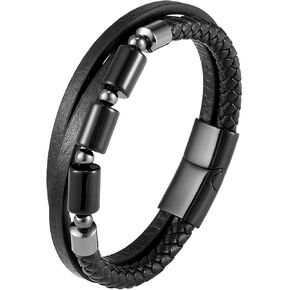 Mens Leather Braided Tiger Eye/Black Onyx Protection Healing Stone Bead Bracelet for Men Stainless Steel Clasp Cuff Bracelets Jewelry in Kuwait