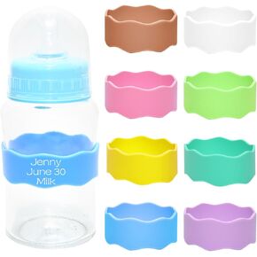 8 Piece Reusable Silicone Water Name Tag, Writable Anti-Slip Bottle Labels Daycare, Fits 7-9" Circumference for Kids Baby Bottles, Dishwasher Safe (8 Colors) in Kuwait