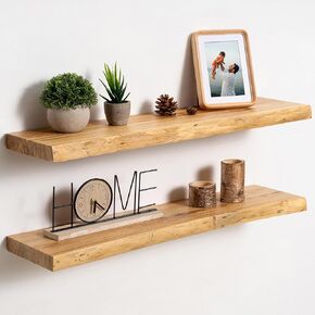 أرفف عائمة من فوتشينج لايف إيدج للجدار مقاس 30 بوصة، أرفف حائط عائمة من خشب الدردار الصلب بعمق 8 بوصات - أرفف خشبية ريفية مع أقواس غير مرئية لمطبخ غرفة المعيشة وغرفة النوم، عبوتان، طبيعية in Kuwait