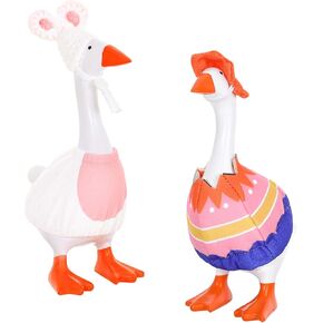 2 Sets Easter Desk Goose Outfit 7 Inch Mini Goose Bunny Egg Clothes Magnetic Geese Key Holder Costume for Spring Holiday Party Home Room Office Table Goose Statue Decor in Saudi Arabia