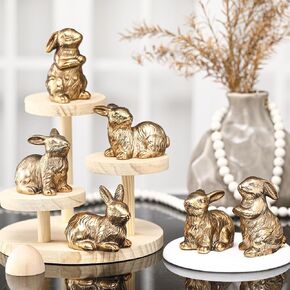 Nuenen 8 Pcs Easter Bunny Decorations Mini Ceramic Rabbit Figurine Decor Vintage Bunny Figurine 3.5 Inch Spring Easter Porcelain Modern Home Decor for Living Room, Bedroom, Office Desktop(Gold) in Kuwait